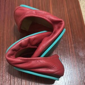 Tieks Red and Teal Leather Flats